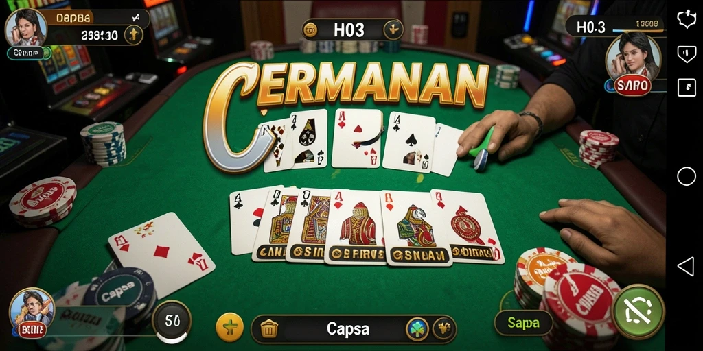Antarmuka H03 menunjukkan permainan Capsa yang menarik.