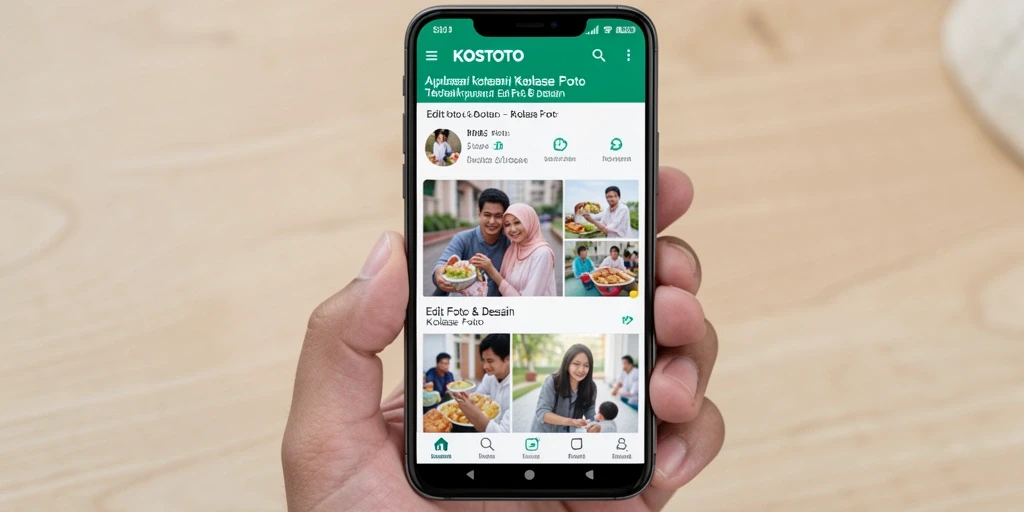 Tampilan antarmuka aplikasi KOSTOTO untuk membuat kolase foto.