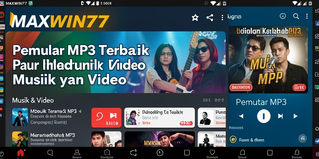 Tampilan antarmuka pengguna MAXWIN77 dengan fitur Pemutar MP3.