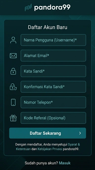Buat Akun Baru pandora99 untuk Pengguna Android
